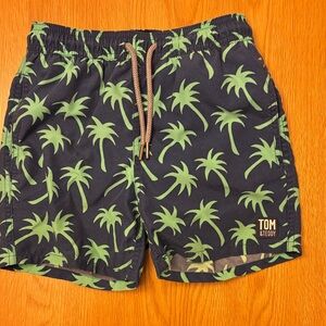Tom & Teddy Boys Swim Trunks with Palm Design - Blue and Green, size 5/6